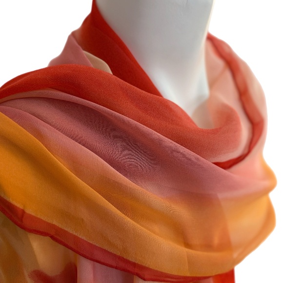 Vintage Sheer Floral Silk Scarf – Orange & Yellow Flowers - Picture 3 of 10